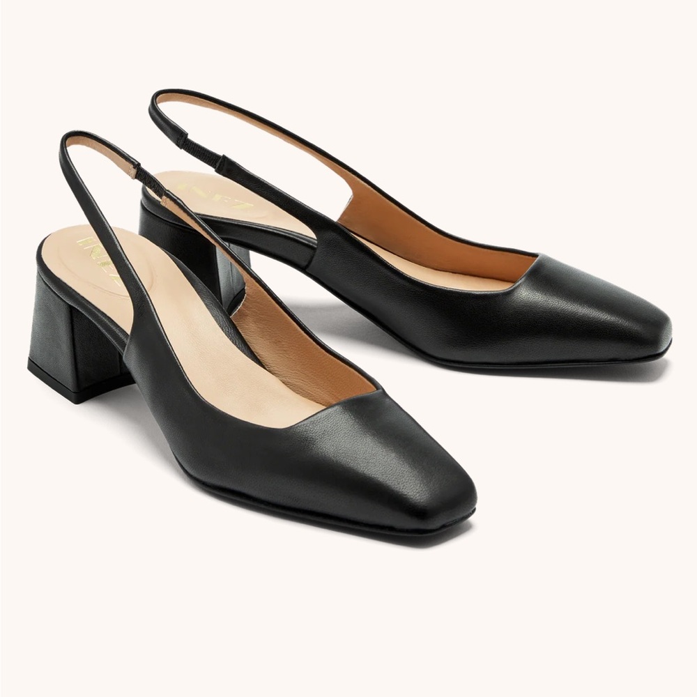 INEZ Black Leather Slingback Heels - Picture 5 of 9